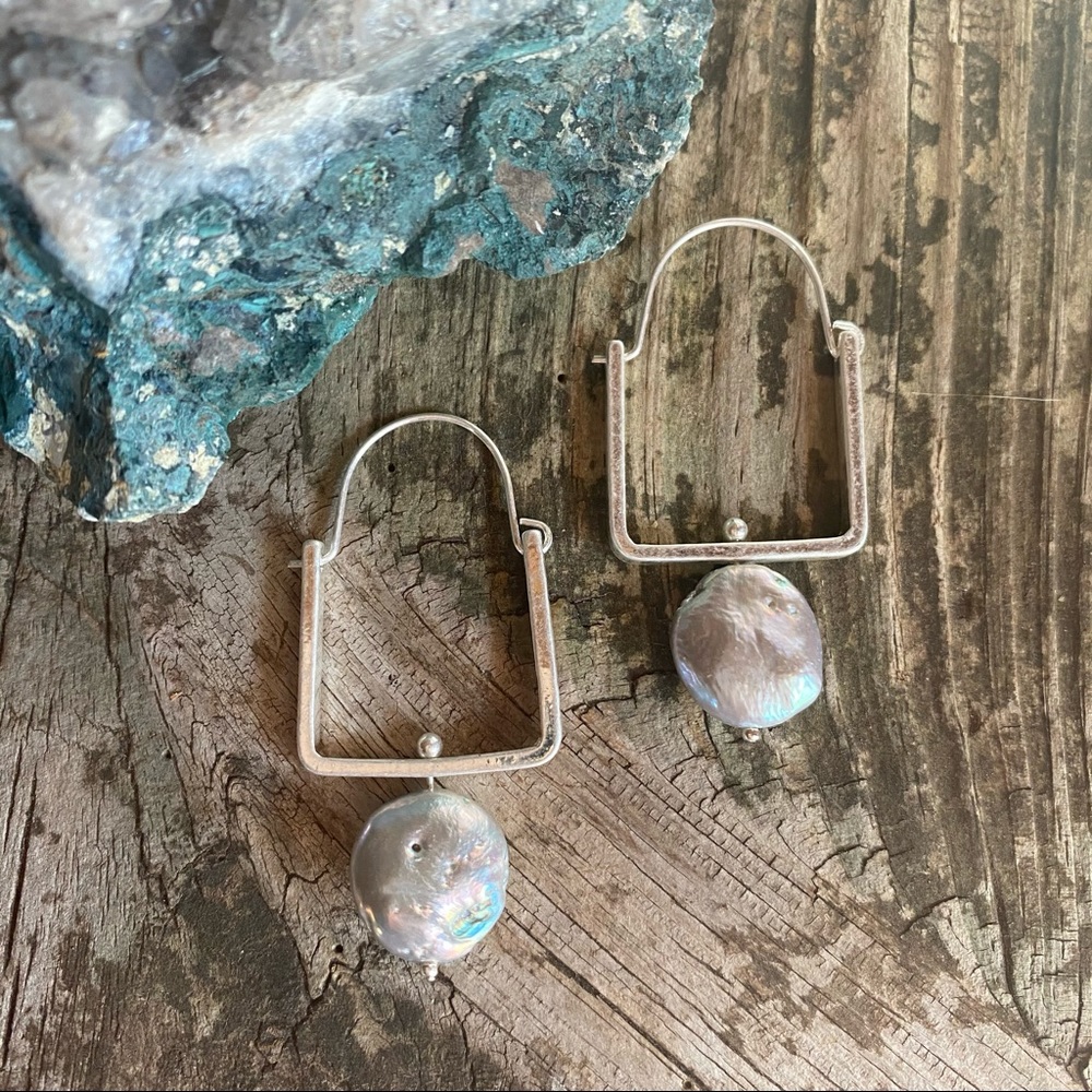 Anthro Baroque Natural Pearl Earrings in Silver